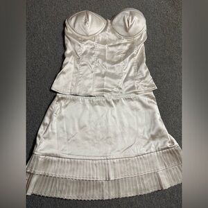 Fashion Nova Cream Satin Bustier and Skirt Set